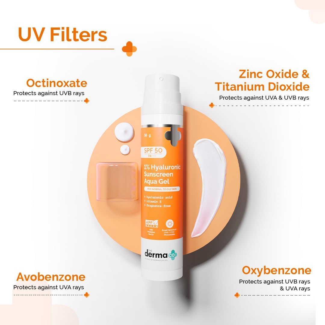 The Derma Co 1% Hyaluronic Sunscreen Aqua Gel with SPF 50 & PA++++ | Broad Spectrum UVA/B & Blue Light Protection | Lightweight & Quick Absorbing with Vitamin E | 1.76 Oz/50g - Image 6